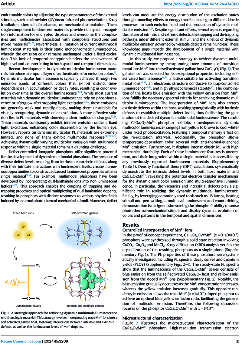 Dynamic multicolor emissions of multimodal phosphors by Mn2+ trace doping in self-activated CaGa4O7-2.jpg